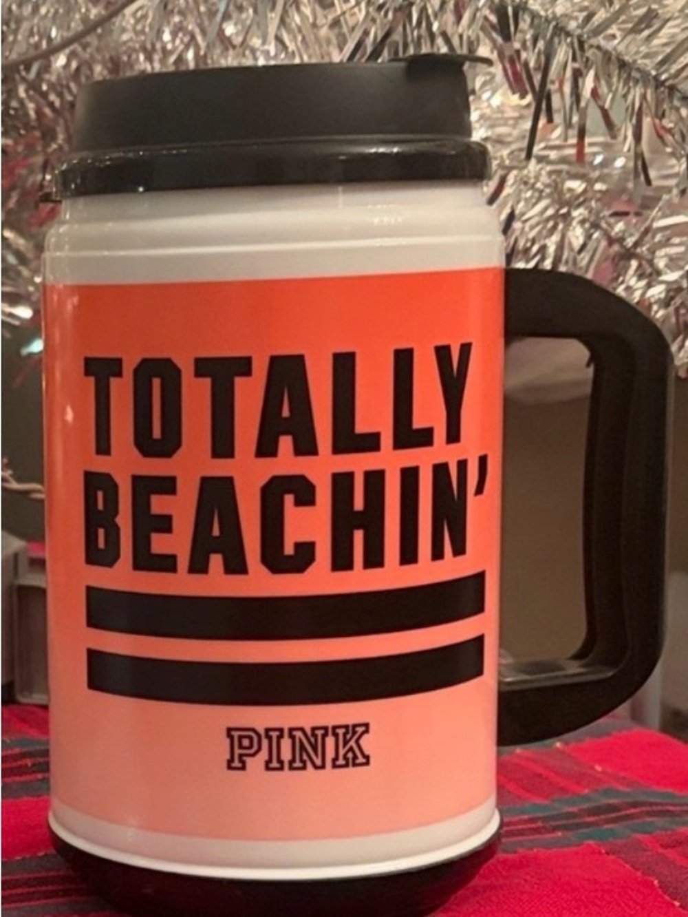 PINK Victoria's Secret Black and Cream Logo Travel Tumbler
